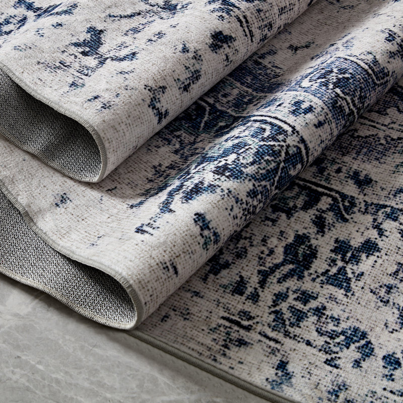 Bungalow Rose Machine Washable Oriental Blue/Green/Gray Area Rug